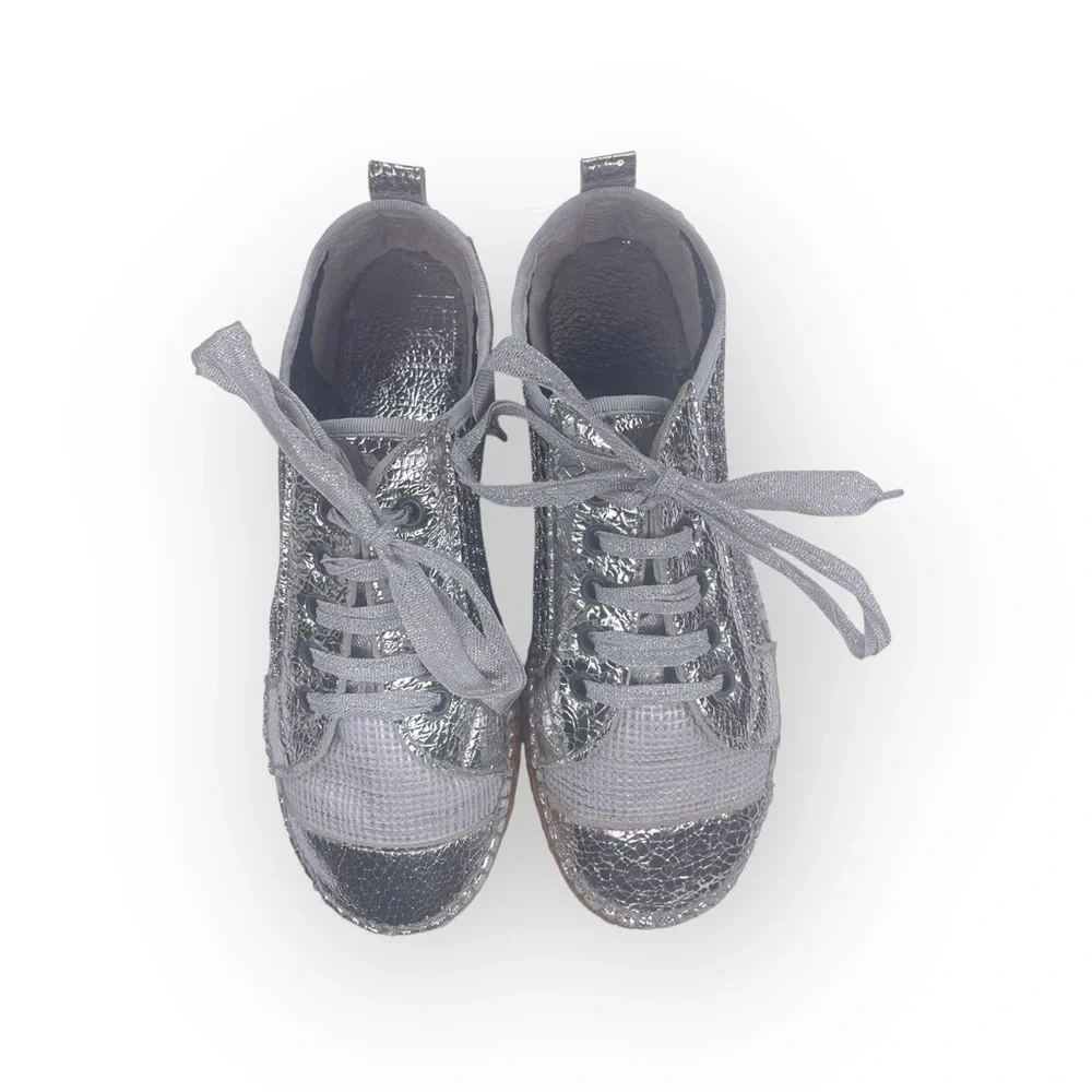 Cruz’n Shoes 𖦹 Handmade Double Sole Espadrilles 𖦹 Silver Metallic Crackle 𖦹 37